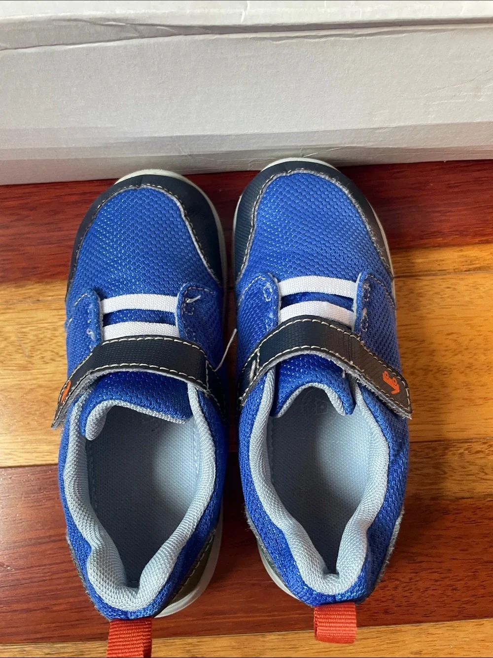 See Kai Run Boys Blue and Black Mesh Sneaker with Orange Pull Tab